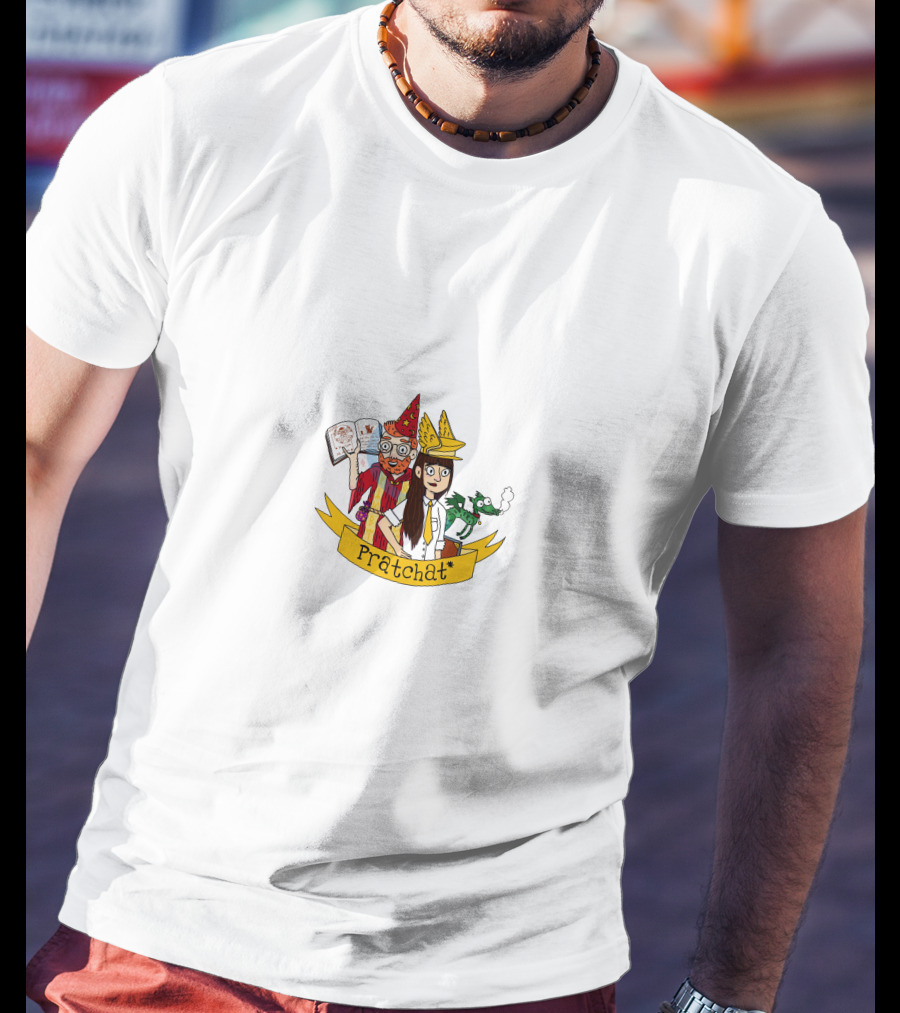 Pratchat Cartoon Wizards Holding Book Green Dragon T-Shirt
