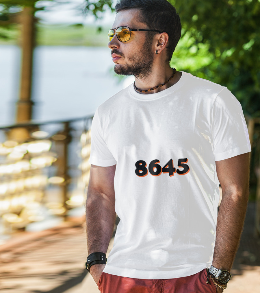 8645 Black And Orange Bold Numbers T-Shirt