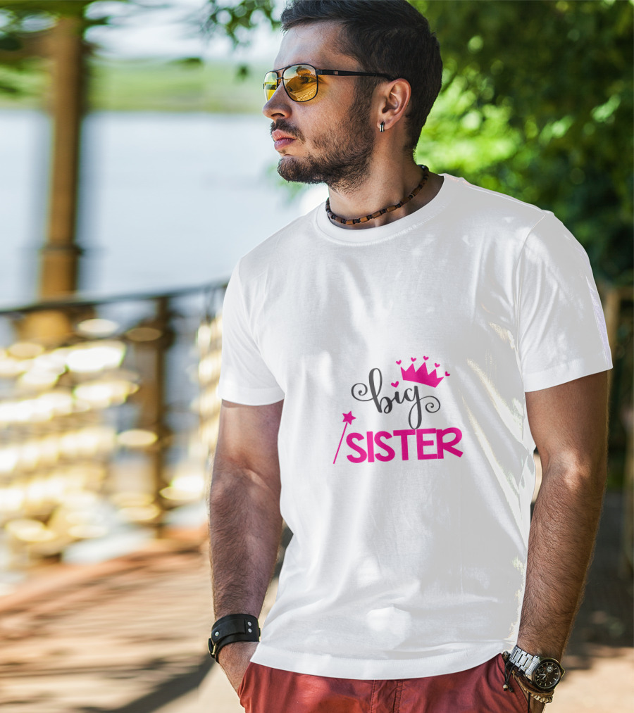 Big Sister Princess Crown Wand Hearts T-Shirt