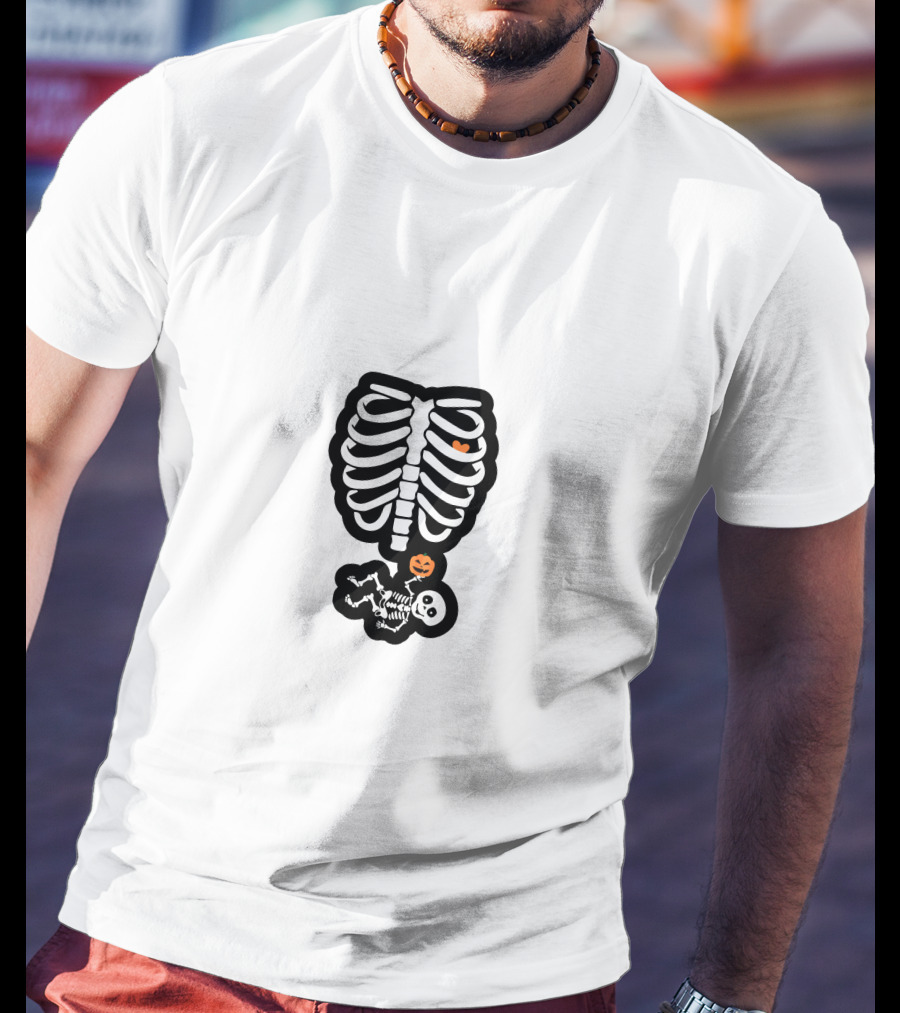 Halloween Maternity Skeleton Baby Pumpkin Ribcage T-Shirt