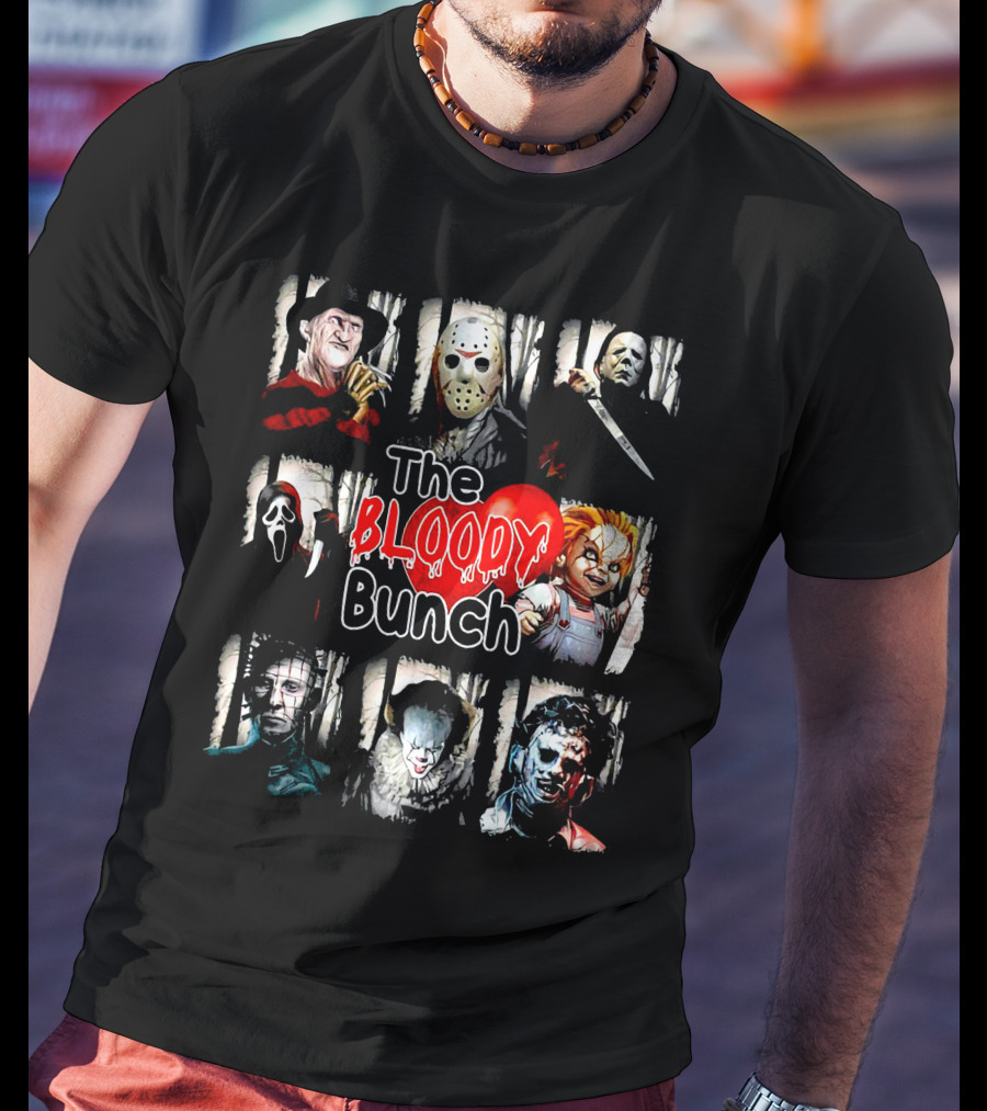The Bloody Bunch Freddy Jason Michael Ghostface Chucky Pinhead Pennywise Leatherface T-Shirt