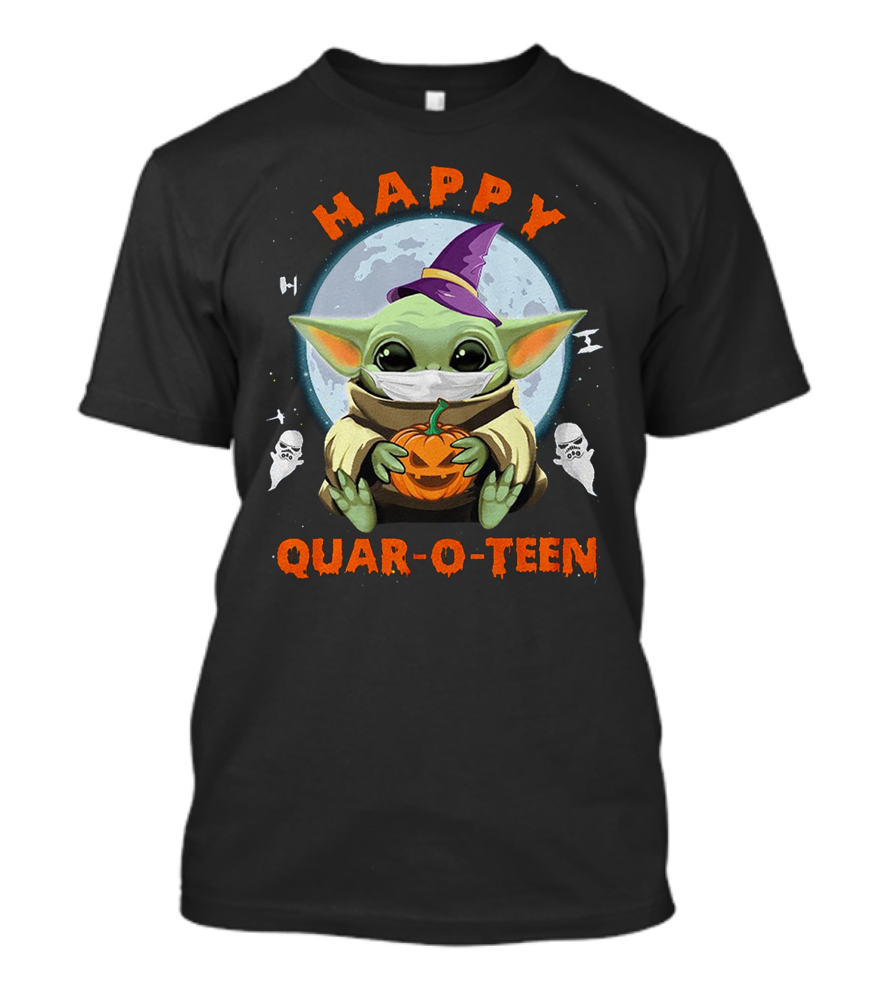 Happy Quar-O-Teen Baby Yoda With Pumpkin And Ghosts T-Shirt