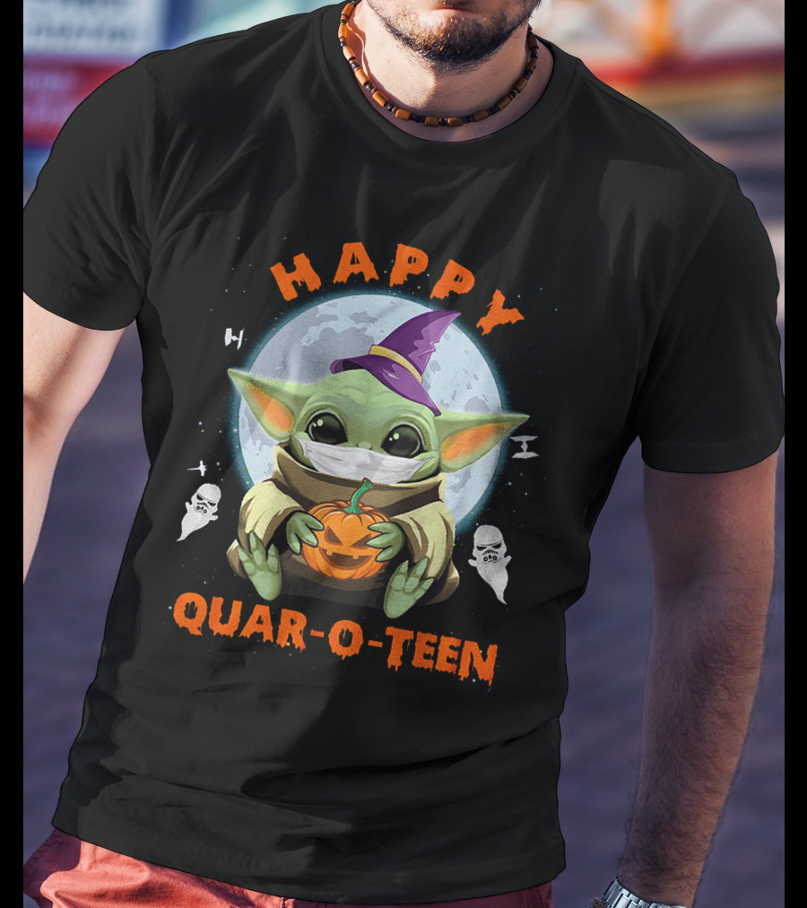 Happy Quar-O-Teen Baby Yoda With Pumpkin And Ghosts T-Shirt
