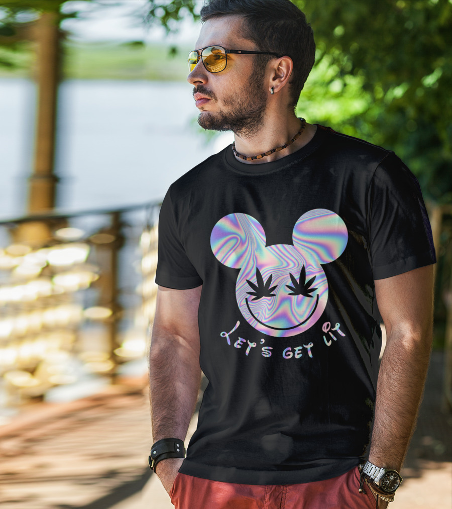 Let's Get Lit Psychedelic Mouse Face With Cannabis Eyes T-Shirt