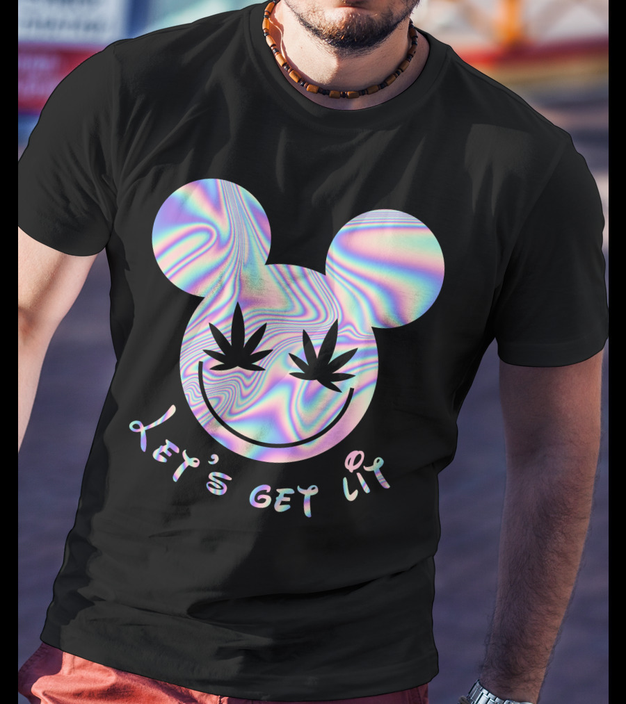 Let's Get Lit Psychedelic Mouse Face With Cannabis Eyes T-Shirt