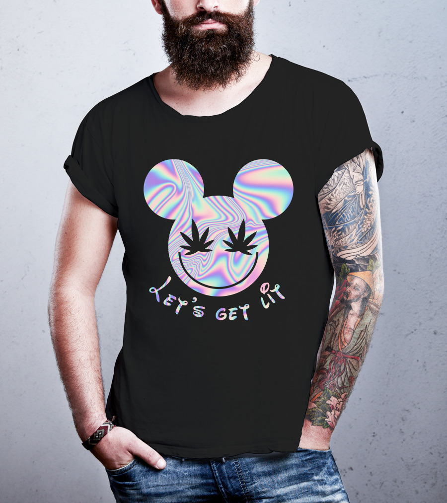 Let's Get Lit Psychedelic Mouse Face With Cannabis Eyes T-Shirt
