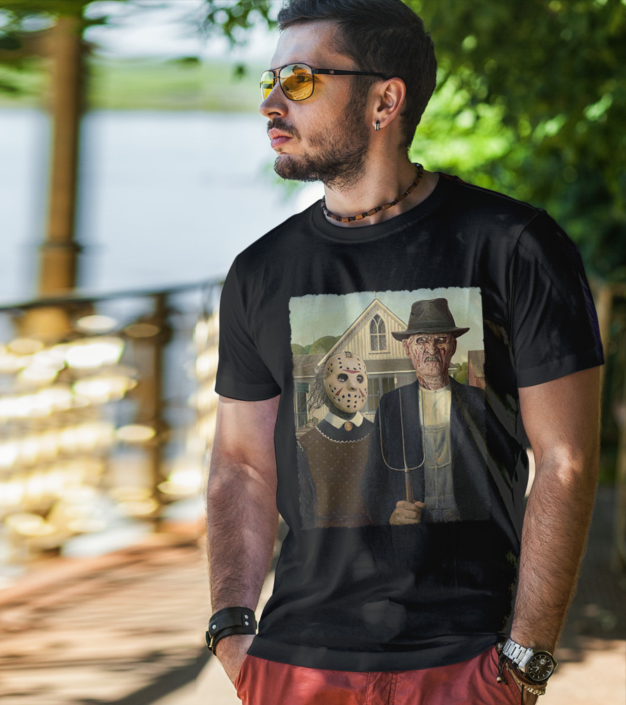 American Gothic Jason Freddy Horror Mashup T-Shirt