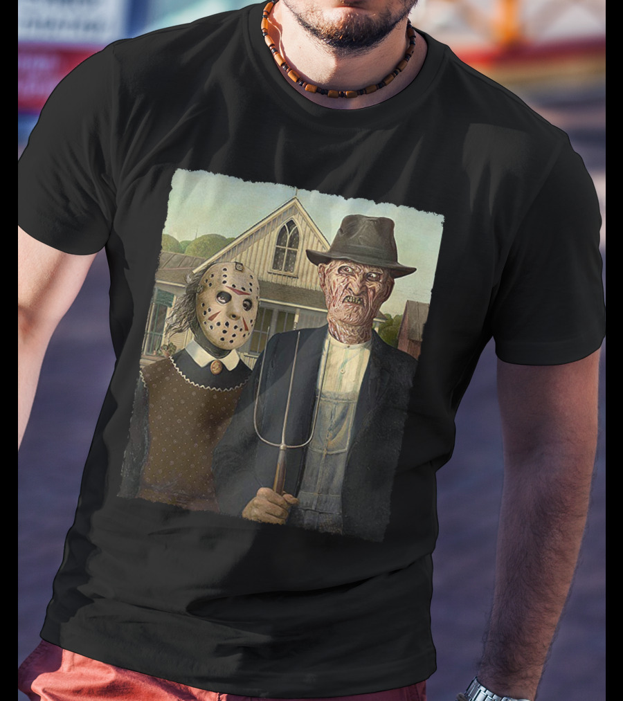 American Gothic Jason Freddy Horror Mashup T-Shirt
