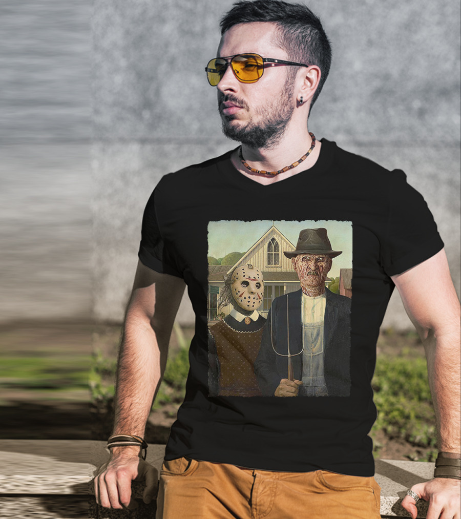 American Gothic Jason Freddy Horror Mashup T-Shirt