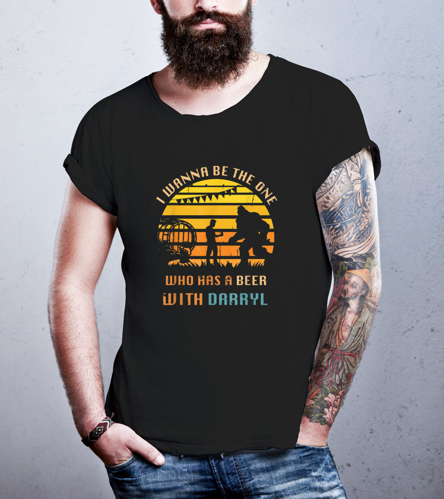 I Wanna Be The One Who Has A Beer With DARRYL Bigfoot Silhouette Retro Sunset T-Shirt