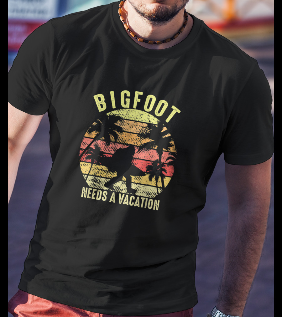 Bigfoot Needs A Vacation Retro Vintage Hawaiian Sunset T-Shirt