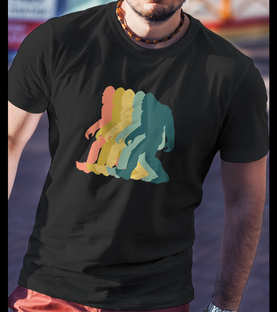 Vintage Retro Rainbow Walking Bigfoot Silhouette 1970s T-Shirt