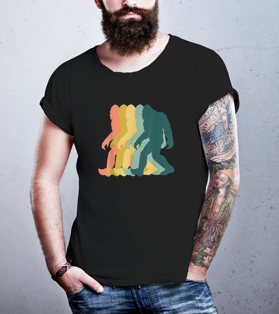 Vintage Retro Rainbow Walking Bigfoot Silhouette 1970s T-Shirt