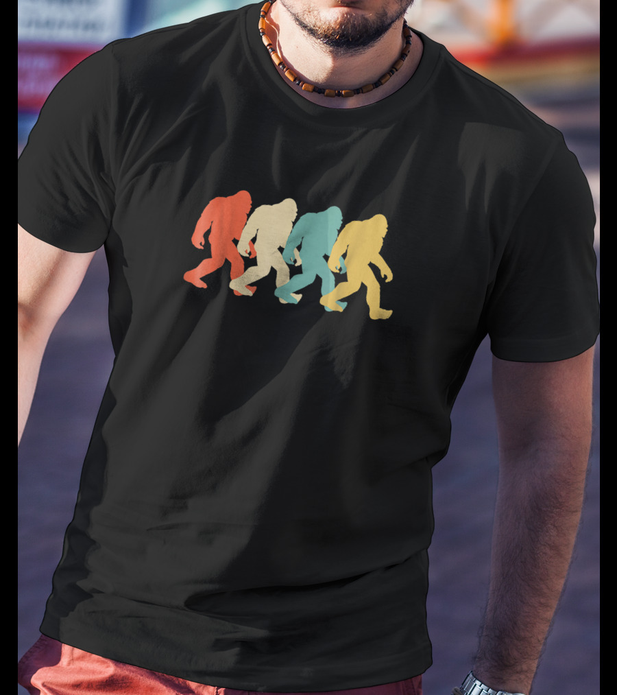 Bigfoot Sasquatch Silhouette Retro Pop Art Multicolor T-Shirt