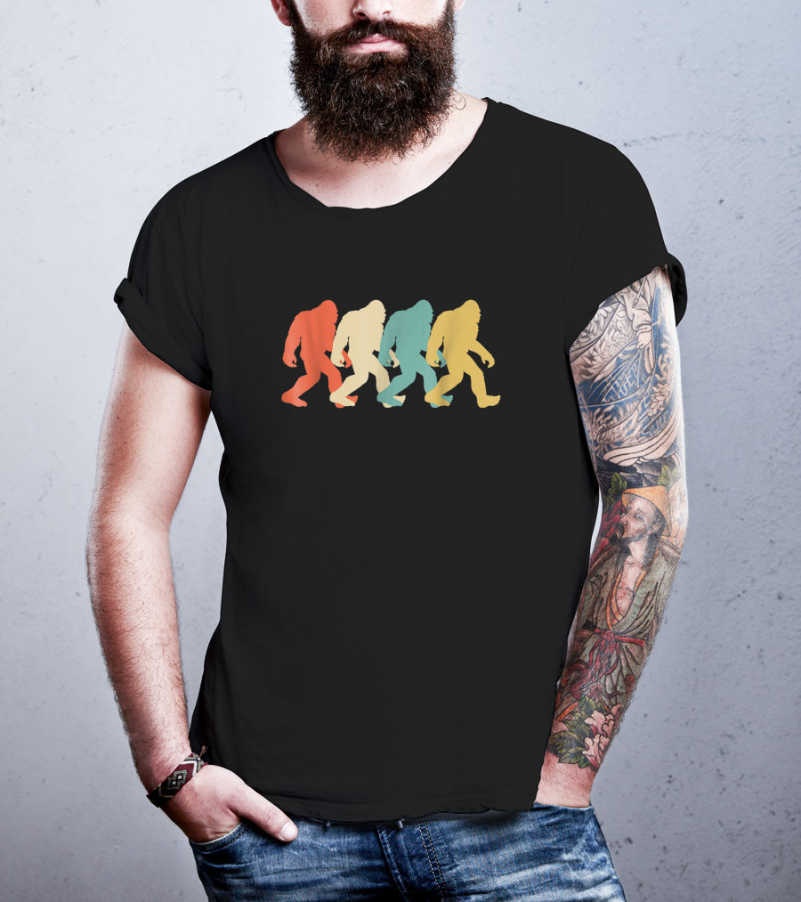 Bigfoot Sasquatch Silhouette Retro Pop Art Multicolor T-Shirt
