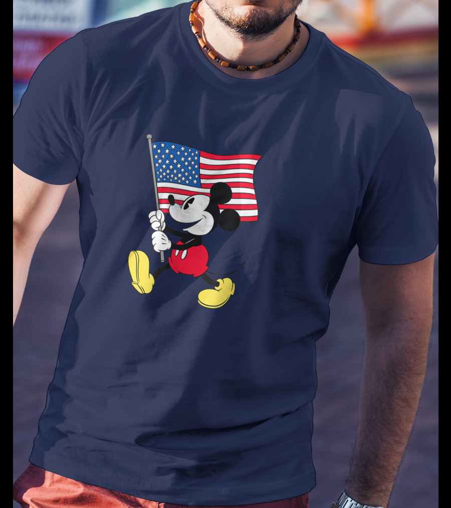 Mickey Mouse Holding American Flag Patriotic Disney T-Shirt