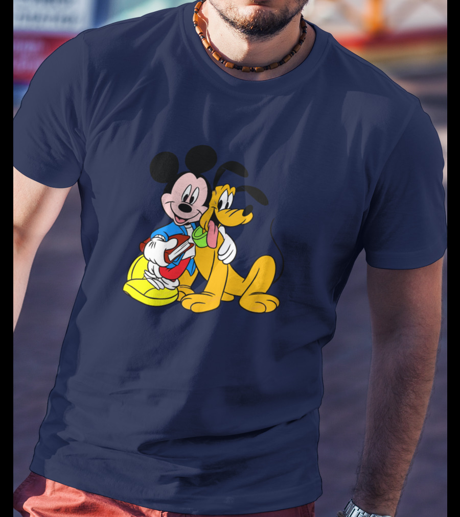 Mickey And Friends Mickey And Pluto Hugging Classic Cartoon T-Shirt