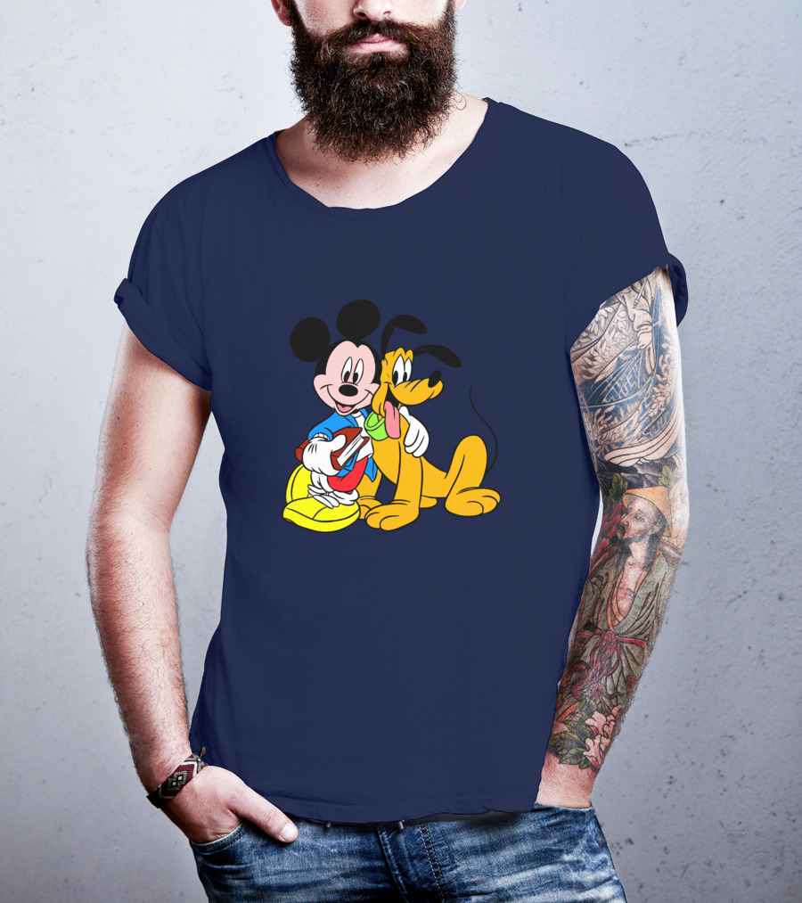 Mickey And Friends Mickey And Pluto Hugging Classic Cartoon T-Shirt