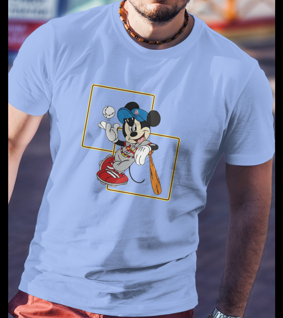 Mickey Mouse Baseball Player Blue Cap Bat And Ball Disney Classic T-Shirt