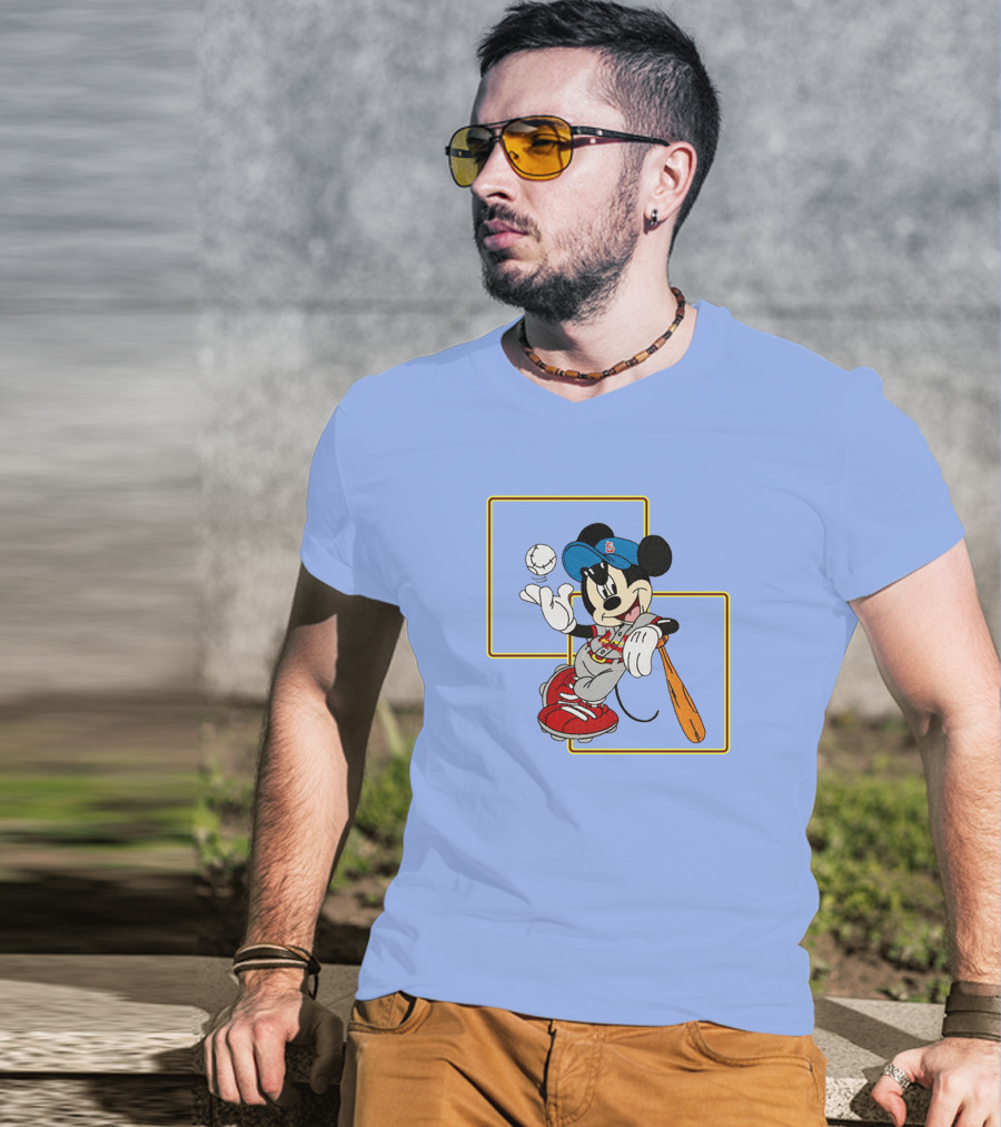 Mickey Mouse Baseball Player Blue Cap Bat And Ball Disney Classic T-Shirt