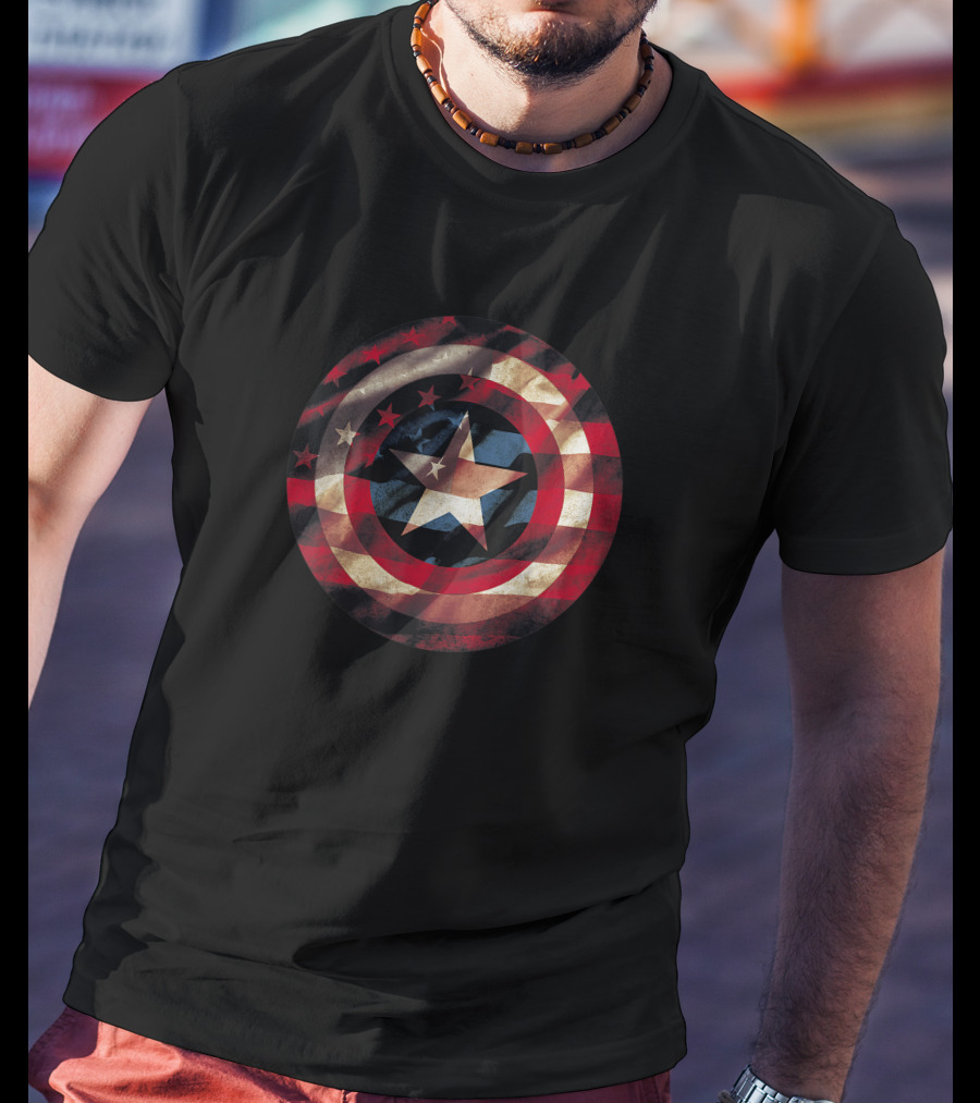 Marvel Captain America Avengers Shield Flag Star Stripes T-Shirt