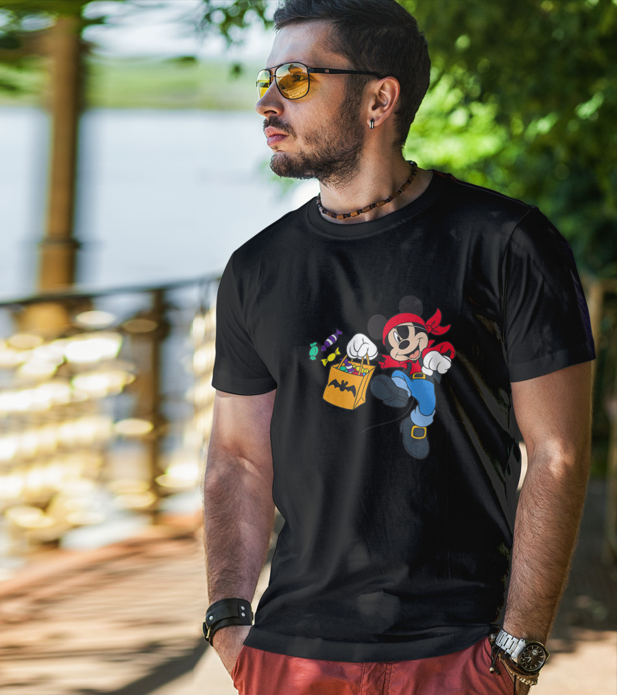 Disney Halloween Mickey Mouse Pirate Trick Or Treating Candy Bag T-Shirt