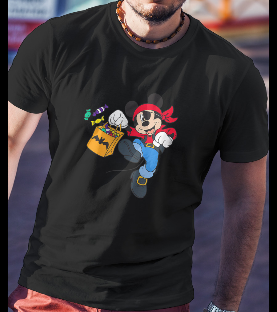 Disney Halloween Mickey Mouse Pirate Trick Or Treating Candy Bag T-Shirt