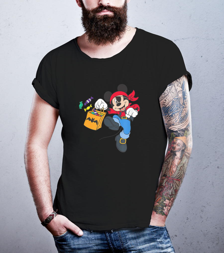 Disney Halloween Mickey Mouse Pirate Trick Or Treating Candy Bag T-Shirt