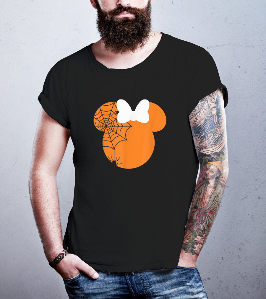 Cute Mouse Halloween Pumpkin With Bow And Spider Web T-Shirt