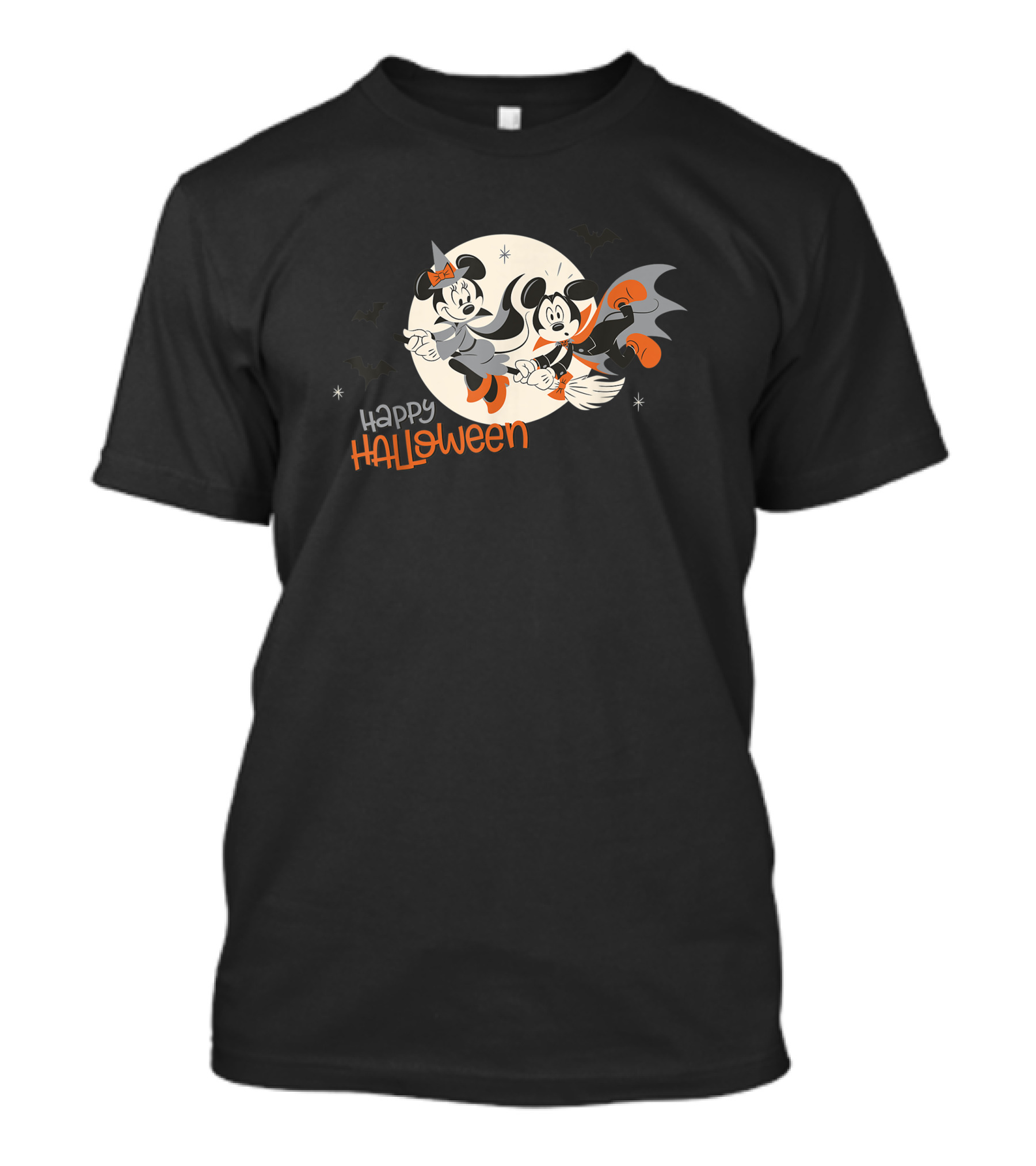 Happy Halloween Disney Minnie And Mickey Flying On Broomsticks T-Shirt