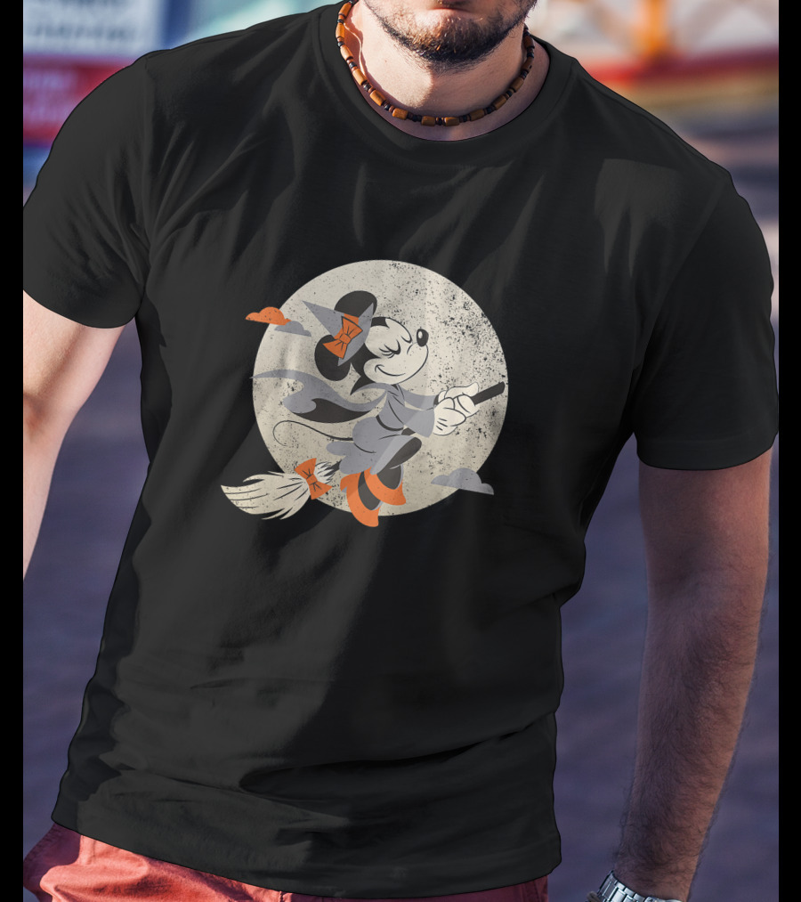Disney Minnie Mouse Witch On Broomstick Full Moon Halloween T-Shirt