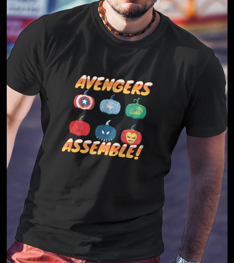 Avengers Assemble Halloween Pumpkin Heroes Icons T-Shirt