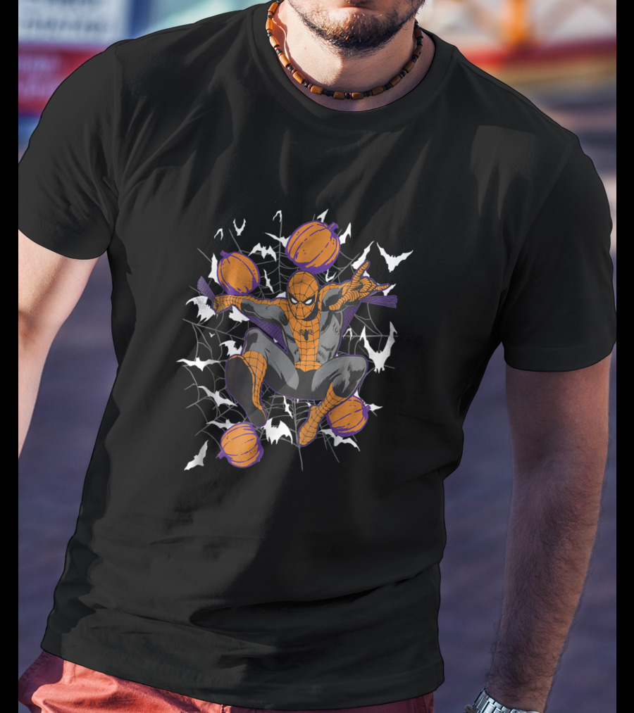 Marvel Spider-Man Pumpkins Web Bats Halloween T-Shirt