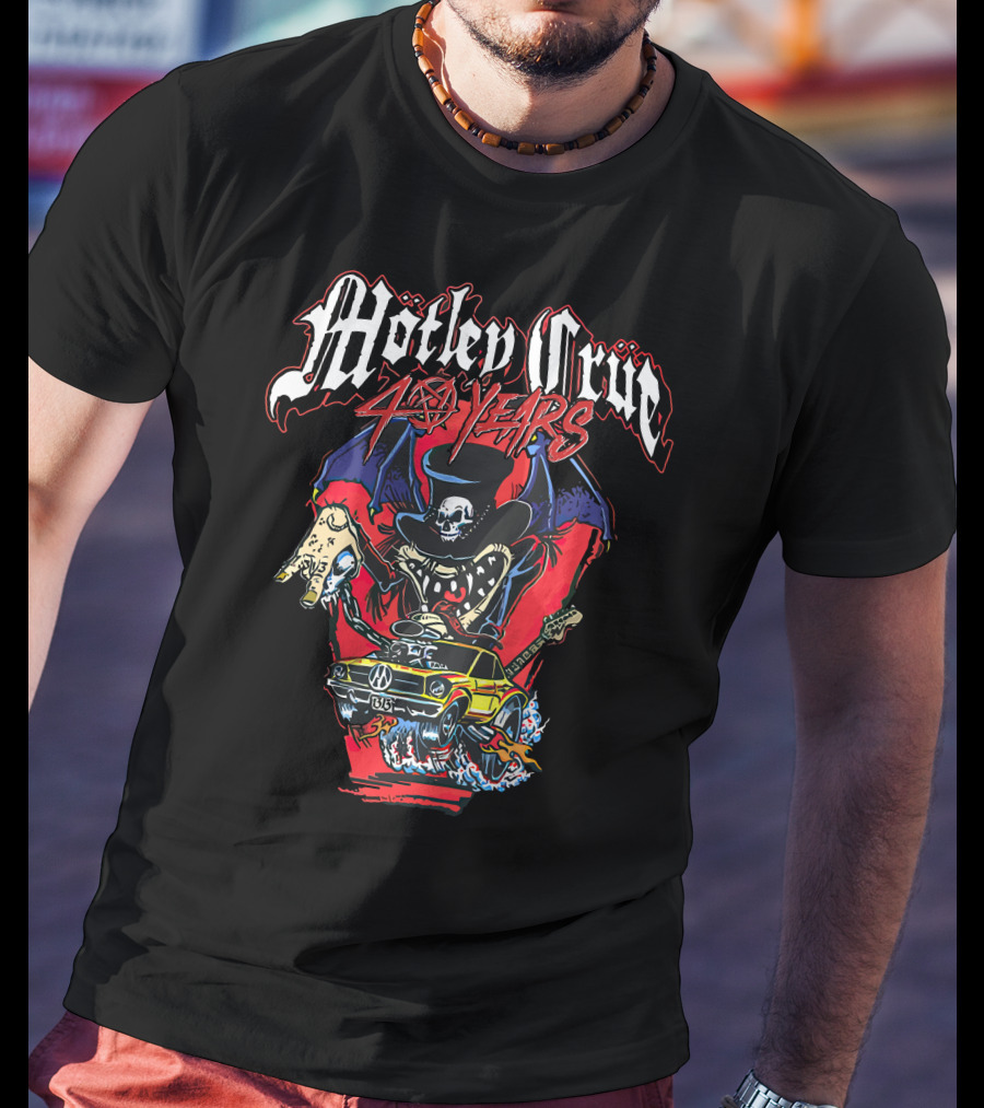 Mötley Crüe 40 Years Skeleton Guitar Flying Car T-Shirt