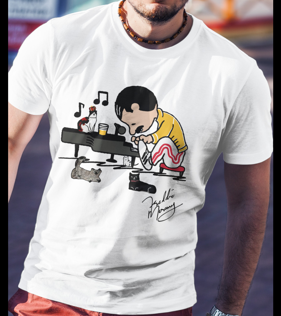 Freddie Mercury Signature With Cats And Piano Playful T-Shirt