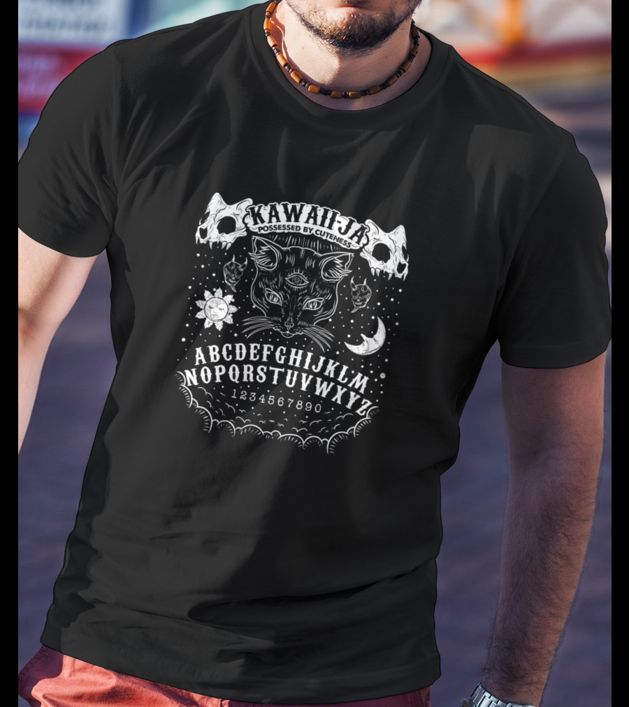 Kawahja Possessed By Cuteness Cat Supernatural Alphabet Skulls Moon Sun T-Shirt