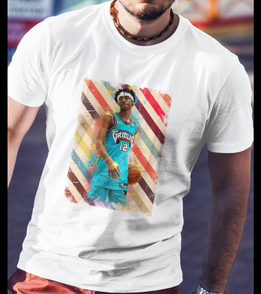 Ja Morant Grizzlies Basketball Vintage Stripes T-Shirt