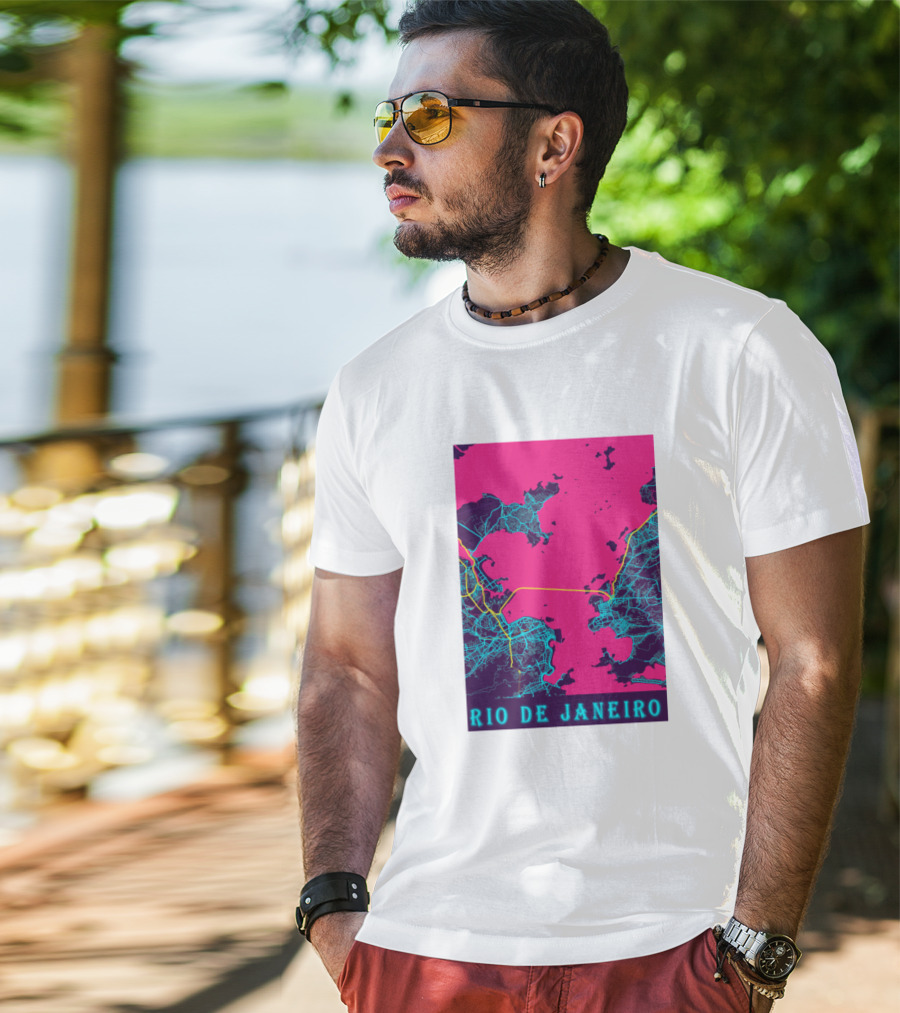 Funny Neon Rio De Janeiro Map Cityscape T-Shirt