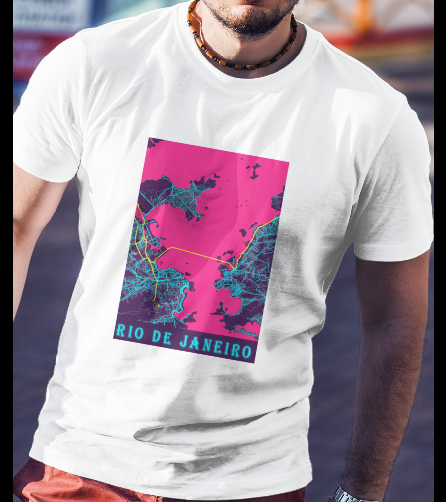 Funny Neon Rio De Janeiro Map Cityscape T-Shirt