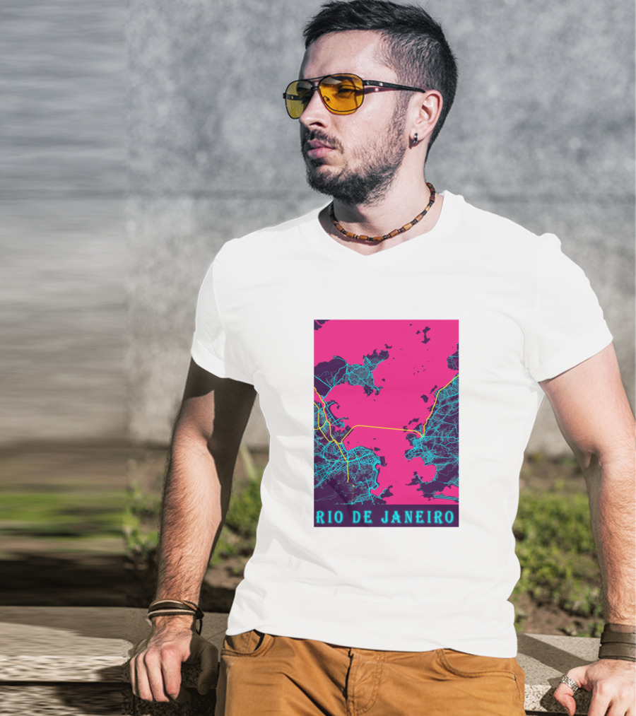 Funny Neon Rio De Janeiro Map Cityscape T-Shirt