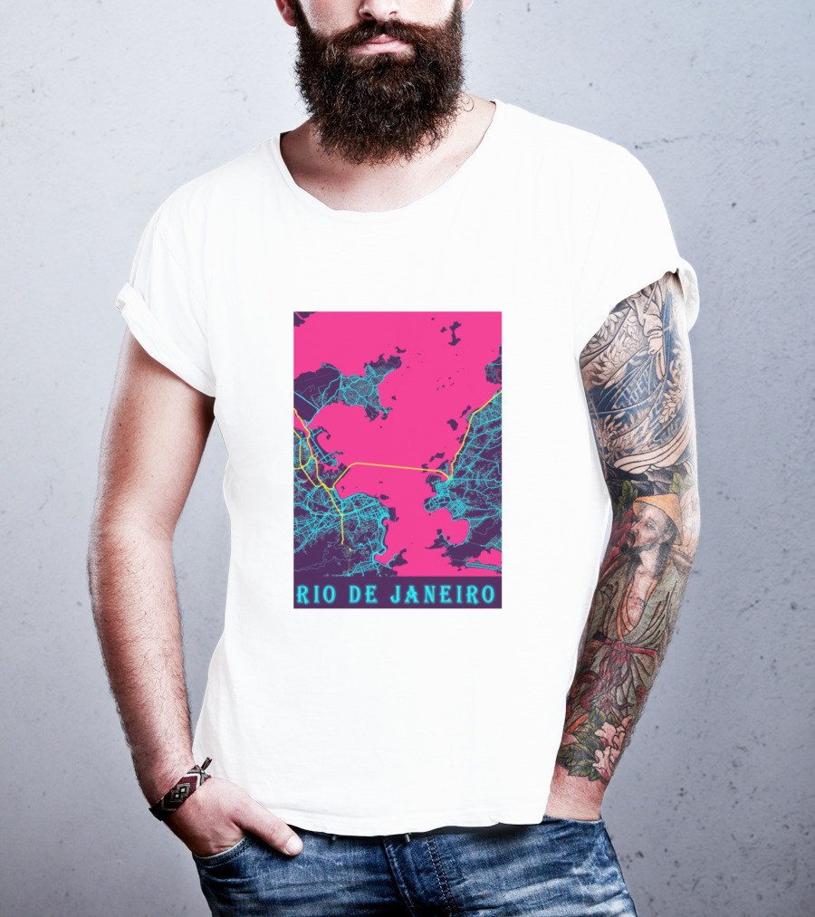 Funny Neon Rio De Janeiro Map Cityscape T-Shirt
