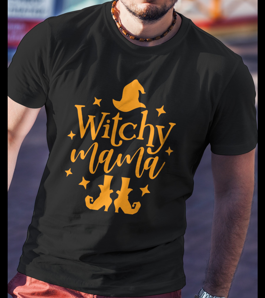 Witchy Mama Wizard Hat Boots Stars T-Shirt