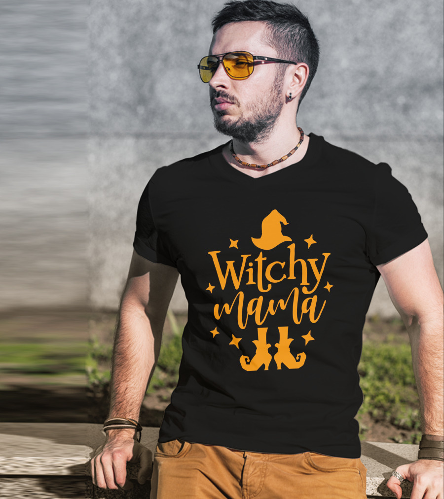 Witchy Mama Wizard Hat Boots Stars T-Shirt