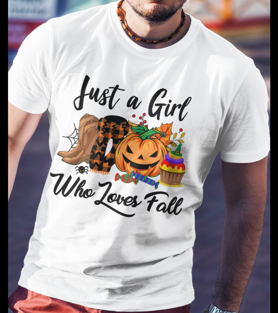 Just A Girl Who Loves Fall With Pumpkin And Boots T-Shirt