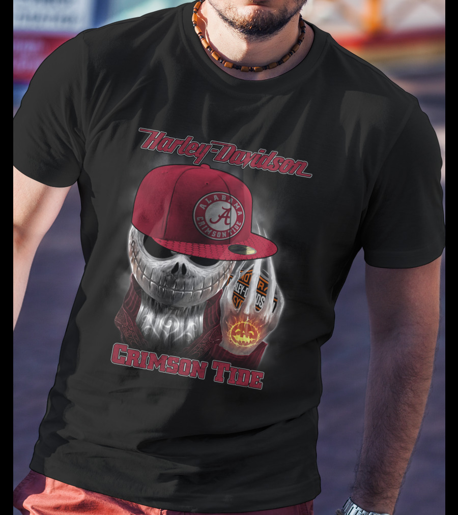 Harley Davidson Alabama Crimson Tide Halloween Skull T-Shirt