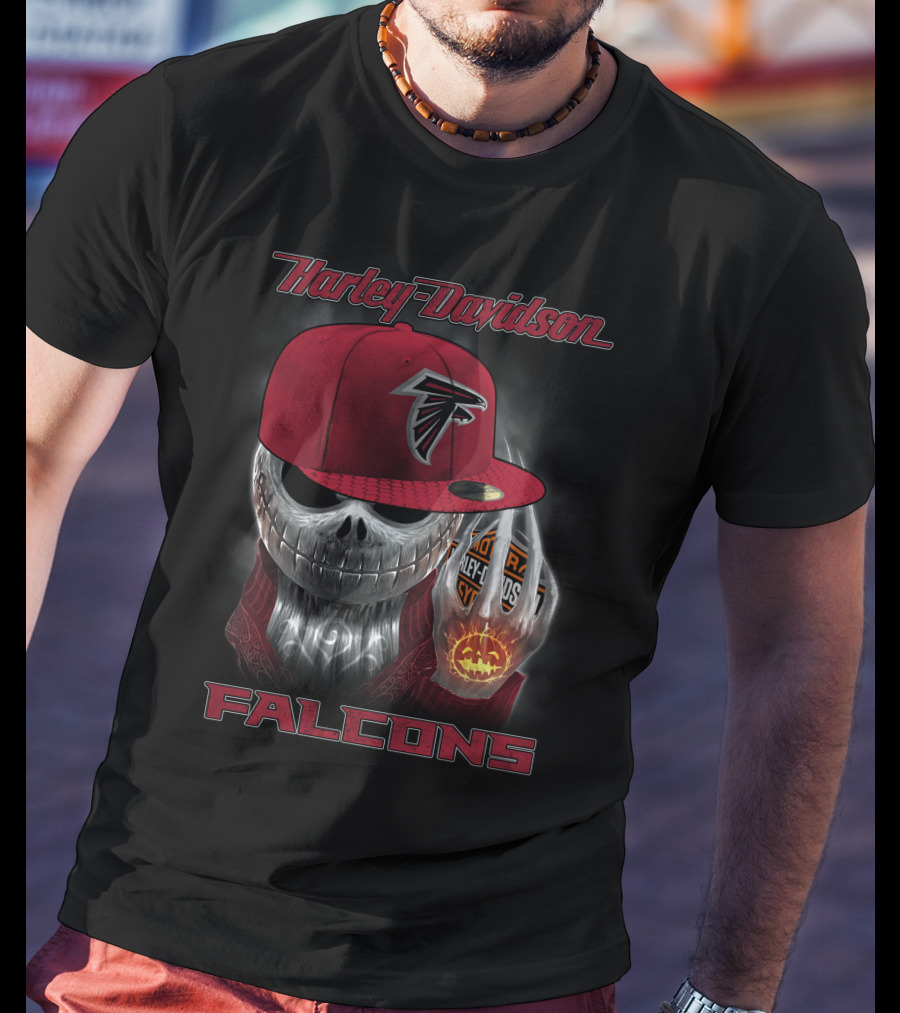 Harley Davidson Atlanta Falcons Skull With Cap T-Shirt