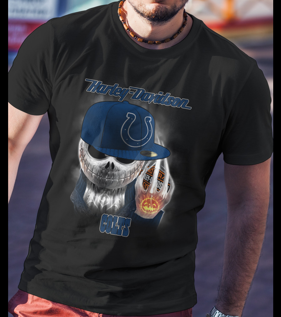 Harley Davidson Indianapolis Colts Halloween Skeleton T-Shirt