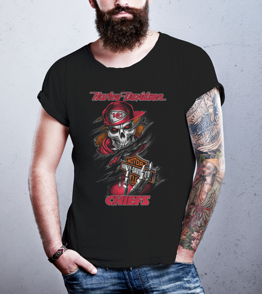 Harley Davidson Kansas City Chiefs Skull Icon With Cap T-Shirt