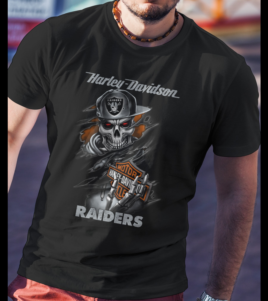 Harley Davidson Raiders Skeleton With Hat T-Shirt