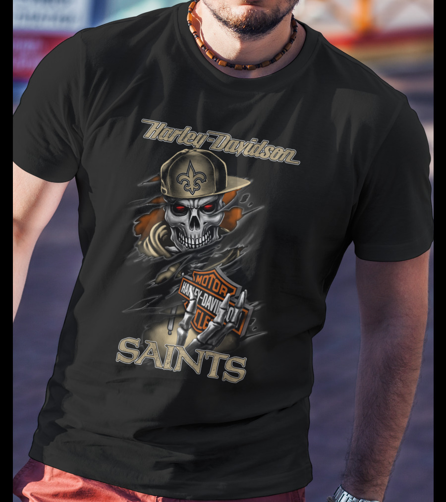 Harley Davidson Saints Skull With Fleur-De-Lis Cap T-Shirt